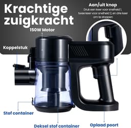 Saaf G80M Steelstofzuiger met Dweilfunctie - 8-delige set met Buigbare Steel - 22Kpa - Stofzuiger zonder Zak - 150W - Draadloos - Zwart — thumbnail 2