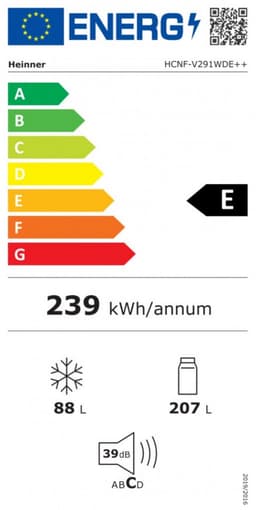 Heinner HCNF-V291WDE++ Koel-vriescombinatie met Waterdispenser 294 L – Full No Frost – Elektronische Bediening LED Display – Freezer Shield – Wit – 5 Jaar Garantie — thumbnail 2