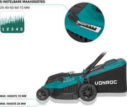 VONROC Grasmaaier - 1600W – 38 cm maaibreedte - Vijf instelbare maaihoogtes: 25/40/50/60/70 mm - Incl. 42L Opvangbak — thumbnail 3