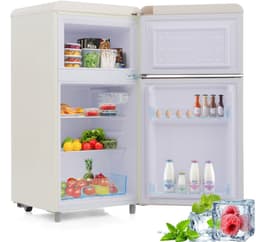 Retro koelkast, bovenste en onderste dubbele deur koelkast, 72 liter totaal volume, met 21 liter vriezervolume, 120 kWh/jaar, LED -licht. Beschikbaar in verschillende kleuren. [Energieklasse E] — thumbnail 1