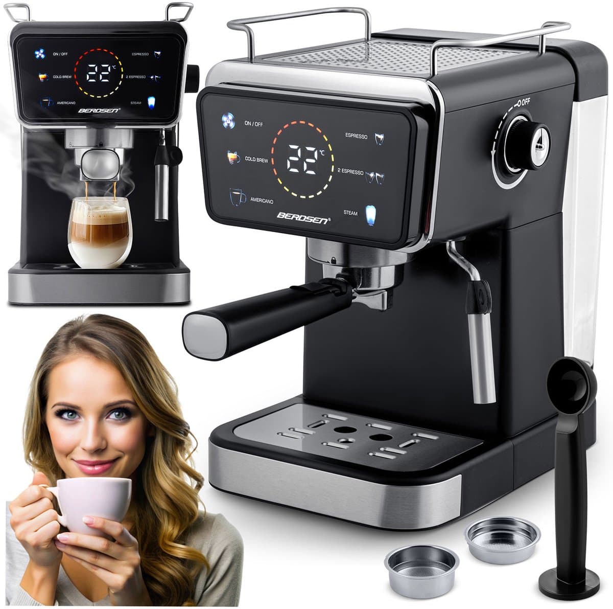 Espressomachine met portafilter 20 bar Berdsen BD-771 zwart — afbeelding 1