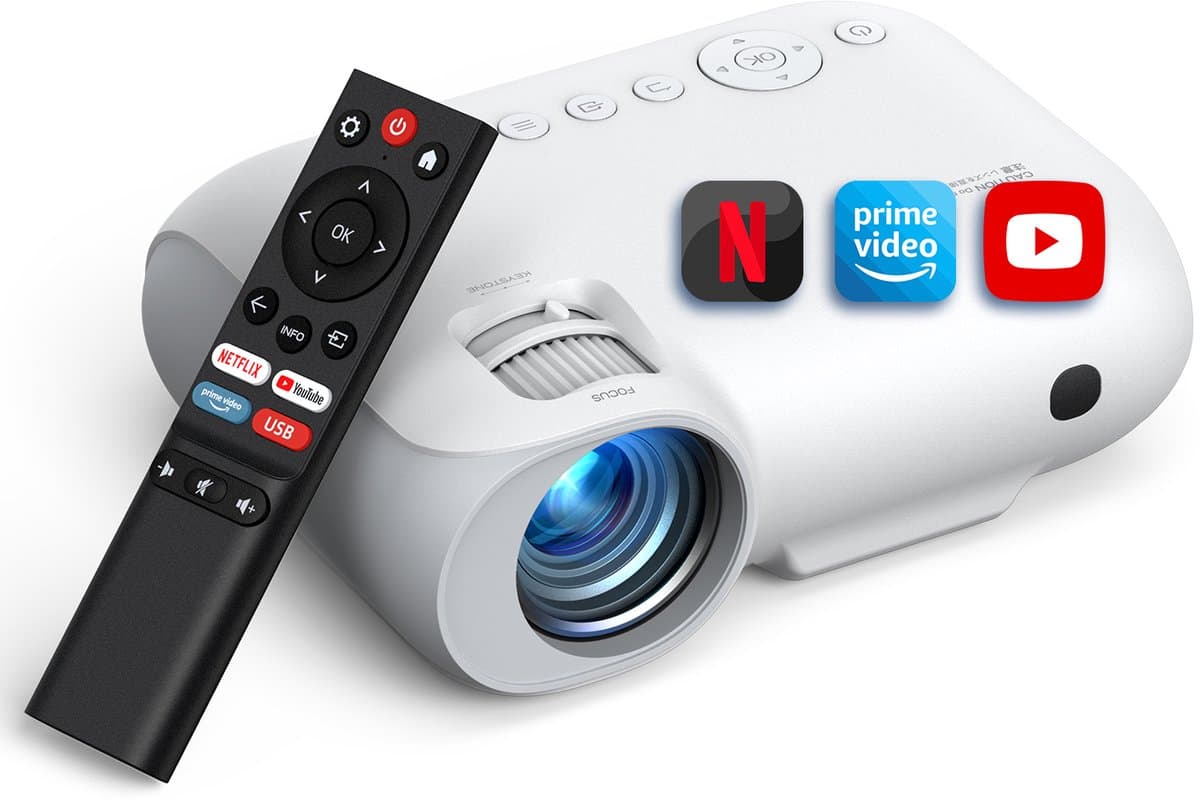 Yoton Y9 Beamer 4K - Native 1080P - 400 ANSI Lumen - Ingebouwde Netflix/Prime Video/YouTube - 5G Wifi en Bluetooth - Mini Beamer met Draagtas - Wit — afbeelding 1