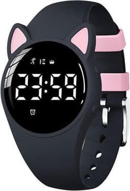 Smartwatch Kinderen - Kat - Stappenteller - Stopwatch - Zwart & Roze — thumbnail 1