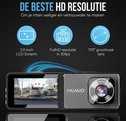 Nanocam M19 32gb dashcam voor auto met achter camera - Full HD + Vga resolutie - Parkeerbeveiliging - 32gb MicroSD - Zuignap en sticker houder - 170 graden kijkhoek - Nachtzicht - 3.0 inch IPS LCD scherm — thumbnail 3