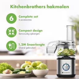 KitchenBrothers Foodprocessor - 5 in 1 Multifunctioneel Model - Hakmolen - Groentesnijder - BPA Vrij - 0,5L - Keukenmachine - Uiensnijder - RVS — thumbnail 2