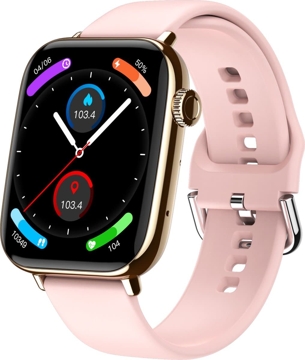 Nuvance Smartwatch Dames & Heren met Bluetooth - IP68 Waterdicht - Geschikt voor alle Smartphones - Stappenteller en Hartslagmeter - Roze — afbeelding 1