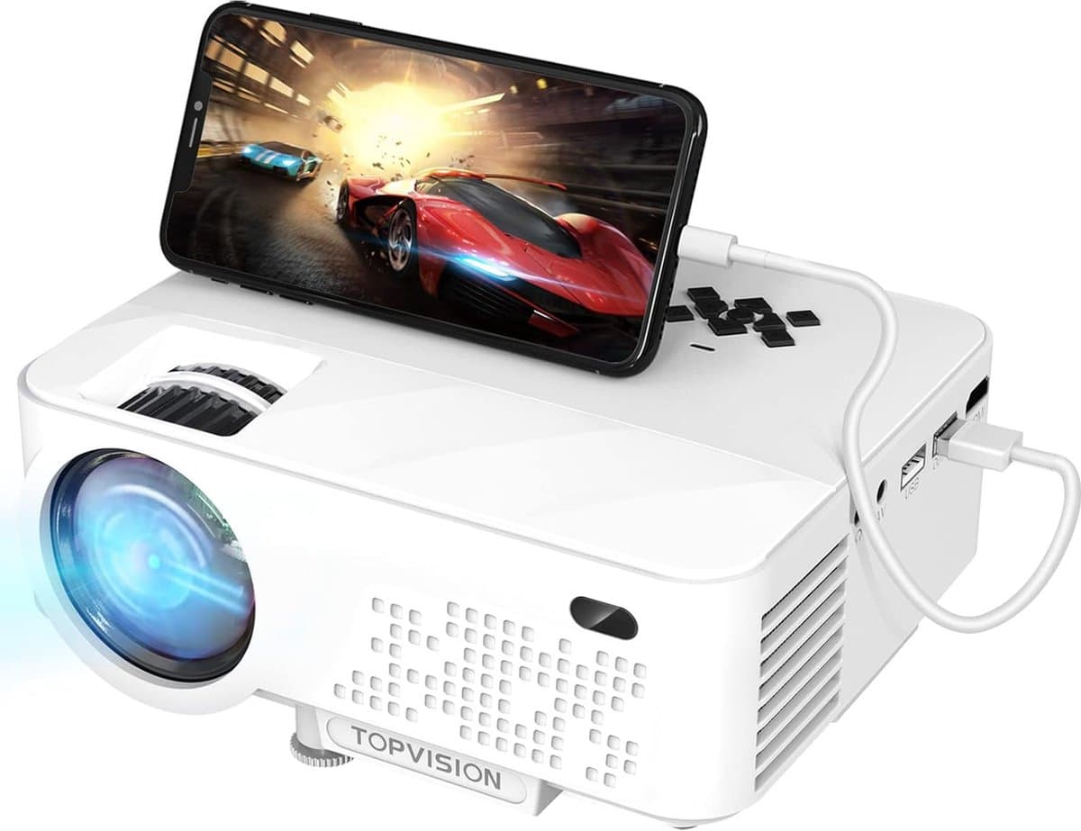 Draagbare Beamer voor Telefoon - 2400 Lumen - Mini Projector 1080P Full HD - 90.000 Uur LED - Compatibel met HDIM/USB/TV/DVD - Wit — afbeelding 1