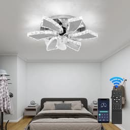 Lotus Kristallen Ventilator Lamp - Crystal Plafondventilator Met Verlichting - Plafonniere - App Bediening - Met Dimmer - 6 Standen Ventilator - Met Afstandsbediening - Keuken Lamp - Woonkamer Lamp - Moderne Lamp - LED - Chrome — thumbnail 3