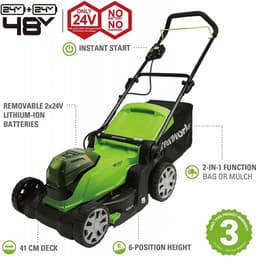 Greenworks 24+24volt=48 Volt accumaaier G24X2LM41, incl. 2x 2-AH Accu & lader — thumbnail 2