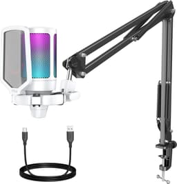 FIFINE - A6T - Wit - USB Studio microfoon - PC-Gaming Met Flexibele Arm ( 66cm! ) - Geschikt voor PC/PS4/PS5 - RGB - Podcast - Gaming - Streaming - Zwart — thumbnail 1