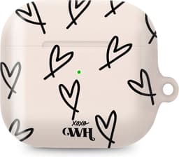 xoxo Wildhearts hoesje geschikt voor AirPods 4 - All Yours - Ook als telefoonhoesje verkrijgbaar - schokbestendige case - koptelefoonhoesje - Glimmende afwerking - Beschermhoes met hartjesprint - hartjes - Beige - Zwart — thumbnail 1