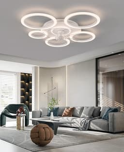 6 Ringen Plafondventilator - Wit - 6 Snelheden - Dimbaar Met Afstandsbediening en APP - Moderne Cirkel Ventilator Licht — thumbnail 3