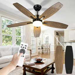 5 Blad Plafondventilator | 6 Standen | Dubbelzijdige Vleugels In Zwart & Bruin | Met Afstandsbediening | Kroonluchter Ventilator | 107 cm | Dimbaar | Woonkamerlamp | Moderne lamp — thumbnail 1