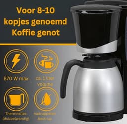 Koffiezetapparaat met Thermoskan - Koffiezetapparaat voor 10 Kopjes - Anti Drup - 1L - RVS — thumbnail 3
