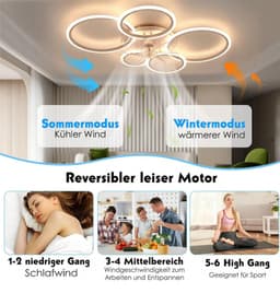 Plafondventilator Ø100 cm - Met Verlichting - RGB - 12 Kleuren - Met Afstandsbediening - 5 Ringen - Timer - Zomer/Winter functie - Wit - Woonkamer - Slaapkamer - Plafondlamp met ventilator — thumbnail 5
