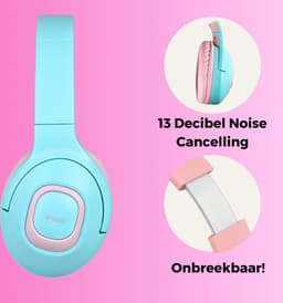 WiseQ Onbreekbare Draadloze Kinderkoptelefoon – Koptelefoon Kind Geluidsdempend – Draadloze Koptelefoon Kind Bluetooth – Over Ear – 45 Uur Batterij – Met Microfoon – Volumebegrenzer – Mintgroen Roze — thumbnail 4