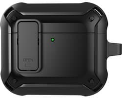 Telestore - Hoesje geschikte voor AirPods 4 / AirPods 5 - TPU hybride hoesje Beschermhoes - Shockproof AirPods 4 / 5 Cover - AirPods 4 / 5 Hoesje - Geschikt voor Apple Airpods 4 / Airpods 5 - zwart - hard en TPU cover met sleutelhanger