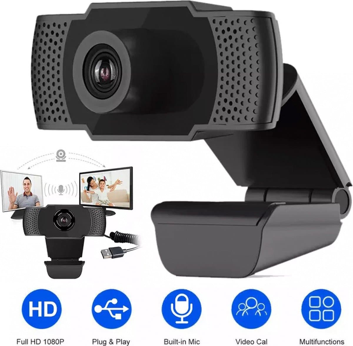 Webcam Full HD | Webcam 1080P | Plug and Play | Microfoon | USB 2.0 | Laptop camera | Webcam voor PC | Webcam cover — afbeelding 1