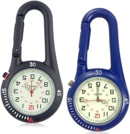 Pakket van 2 karabijnhaakhorloges, zakhorloge met karabijnhaakbevestiging, waterdichte karabijnhaakhorloges, zusterhorloge, lichtgevend analoog quartzhorloge, karabijnhaakhorloge voor fietsers, klimrugzak — thumbnail 1
