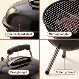 Cheqo® Kogelbarbecue - Houtskoolbarbecue met Deksel - Draagbare Barbecue - BBQ - Kogelgrill - Ketelbarbecue - Compact - voor Tuin, Terras en Balkon - Outdoor - Camping en Picknick - Barbeque - Houtskool BBQ - Grillrooster - Zwart — thumbnail 5