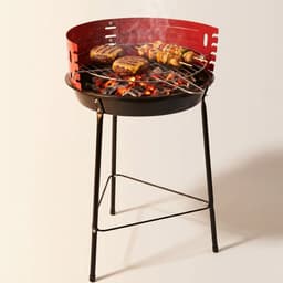 Cheqo® Houtskool Barbecue - Ronde BBQ op 3 Poten - Staande Barbecue - Grillrooster met Windscherm - Verstelbaar Rooster voor Tuin en Balkon - Buitenbarbecue - Houtskoolbarbecue - Rood - Camping BBQ - Grillen voor Buiten - Picknick — thumbnail 1
