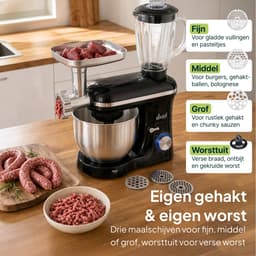 Vivid Green 2000W Keukenrobot - 6.2L - Alles-in-een Keukenmixer - Mixer met Mengkom - Keukenmachine - Gehaktmolen en Blender- Pastamachine – Zwart — thumbnail 4
