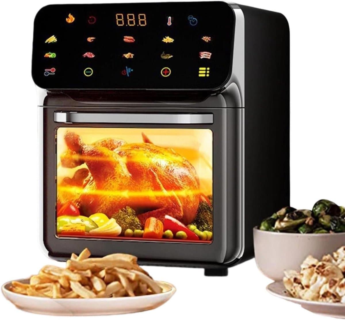 Luchtfriteuse Combinatie - Heteluchtoven Droogapparaat - Gezond Koken - Dubbele Temperatuurzones - 15 Liter - Zwart — afbeelding 1