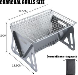 Draagbare Barbecue - Houtskool Barbecue - Met Opbergzak - Opvouwbare Barbecue - RVS - 28,5 x 18,5 x 13 cm - Draagbare Houtskool Grill met rooster - Barbecue Smoker - Houtskool BBQ - Voor Picknick, Kamperen en Buitenactiviteiten - Festival BBQ — thumbnail 2