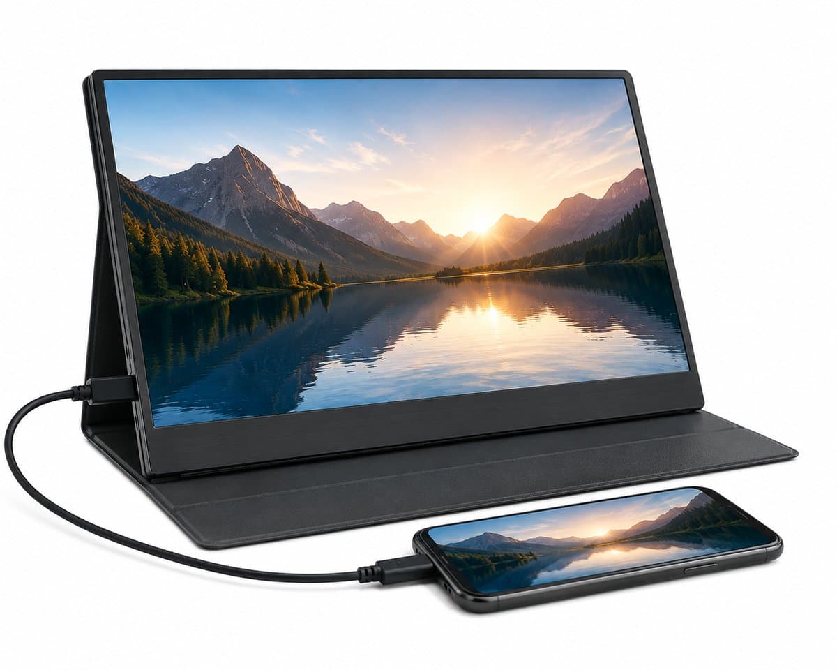 Leba Portable Monitor Full HD USB-C - 15.6 Inch Inclusief Hoes - Met Speakers - Plug en Play - Draagbare monitor - Draagbaar scherm - Draagbare monitor voor laptop - draagbaar scherm voor telefoon & console - portable beeldscherm - USB Monitor — afbeelding 1