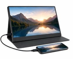 Leba Portable Monitor Full HD USB-C - 15.6 Inch Inclusief Hoes - Met Speakers - Plug en Play - Draagbare monitor - Draagbaar scherm - Draagbare monitor voor laptop - draagbaar scherm voor telefoon & console - portable beeldscherm - USB Monitor