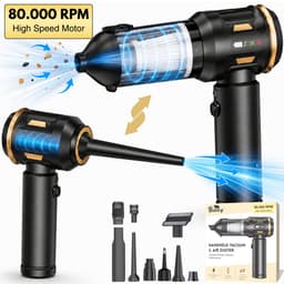 Boncy® 2-in-1 Auto Stofzuiger - 80.000 RPM - Compressed Air Duster Draadloos - Zuigen & Blazen - Mini Kruimeldief Snoerloos - 8 Opzetstukken - Kleine Kruimelzuiger - Perslucht Stofreiniger Luchtblazer - Autostofzuiger Oplaadbaar - Car Vacuum Cleaner — thumbnail 1