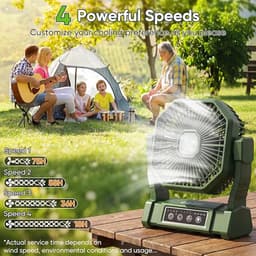 Campingventilator 20000 mAh - USB Oplaadbare Tafelventilator met LED Verlichting - Afstandsbediening - 4 Snelheden & 4 Timers - Stille Outdoor Ventilator met Ophanghaak - Voor Camping, Tent, Picknick en Reizen — thumbnail 3
