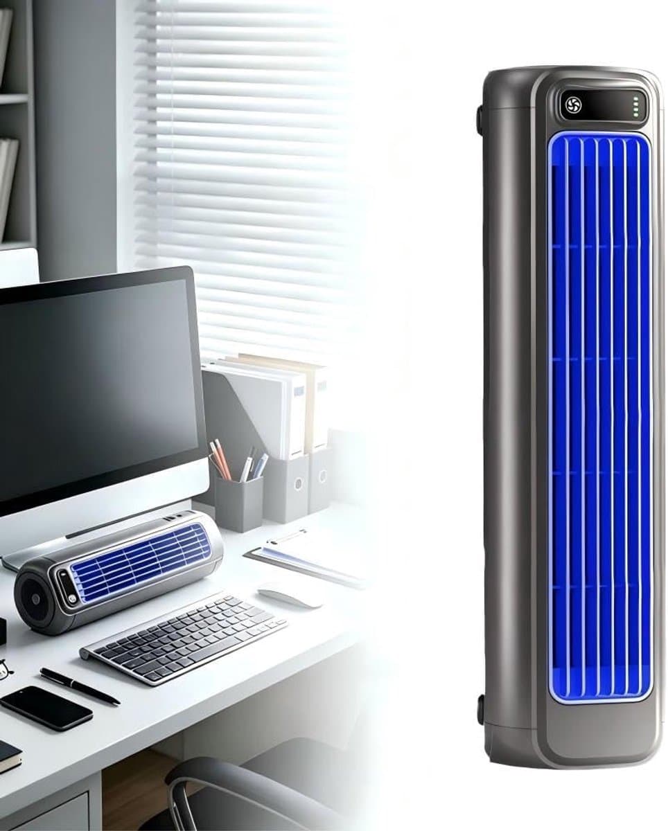 2026 nieuwe draagbare koeler, stille bladloze koelventilator met drie snelheden, LED-touchscreen, USB-oplaadbare luchtkoeler, geschikt voor slaapkamer, kantoor, keuken en thuis, grijs — afbeelding 1