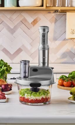 Karaca Mastermaid Prosteel - Staafmixer Set 1200W – 1,5L Glazen Hakmolen – Blender, Garde, Rasp & Snijschijven – Galaxy Grey — thumbnail 4