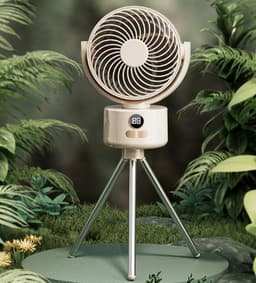 KZQ USB-Bureauventilator met 1200mAh Accu – 3 Standen, Stil (<25dB), 140° Kantelbaar, 120° Oscillerend, Incl. Standaard – Crèmewi — thumbnail 1