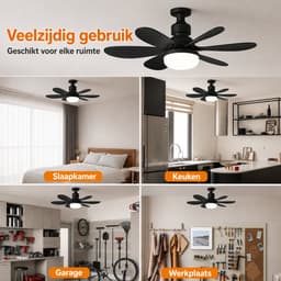 Pelor Plafondventilator met Verlichting E27 - LED Ventilatorlamp met Afstandsbediening - 3 Snelheden - 52 Inch - Zwart — thumbnail 5