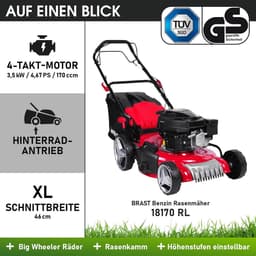 Benzinemaaier met aandrijving - Loopmaaier Mulcher - Gazon Onderhouden - 4-in-1 functie - 46cm maaibreedte - Metaal — thumbnail 4
