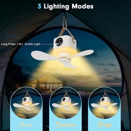 Tentventilator - Draagbare Plafondventilator - 4 Snelheden Stil - Dimbaar LED Licht - 7200mAh Batterij - Afstandsbediening Met Timer - Voor Camping Tent RV — thumbnail 4