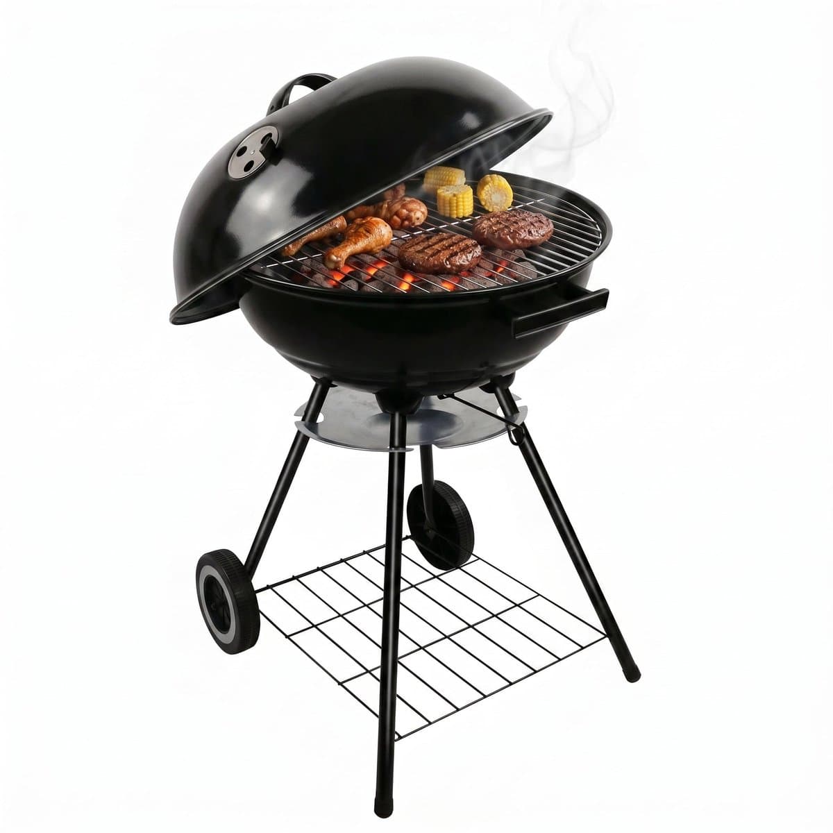 Lomera Kogelbarbecue - Houtskool BBQ met Deksel en Wielen - Ronde Barbecue - Asopvangbak - Kogelgrill - Houtskoolbarbecue - Instelbaar Ventilatiesysteem - Grillrooster - Kolen BBQ - Staande BBQ - Tuinbarbecue - Barbeque — afbeelding 1
