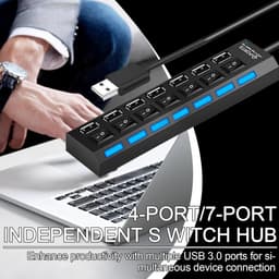USB Hub - Poort Verdeler - Extern Werk - Onafhankelijke Schakelaars - 7 Poorten - Zwart — thumbnail 5