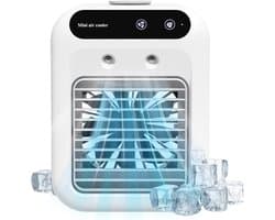 KZQ Mini-Koelventilator 4-in-1 – 500 ml, 3 snelheden, 2 nevelmodi, oplaadbaar, voor thuis, kantoor of camping