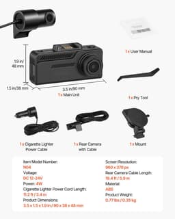 Dashcam Auto - Duale Voor- en Achtercamera - 4K + 1080p - GPS & G-sensor - 32 GB Geheugenkaart - 8,1 cm Scherm - Groothoek 129°/125° - Loopopname & Parkeermodus - Zwart — thumbnail 3