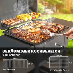 Premie Houtskool Barbecue - Smoker Barbecue - Barbecuegrill - Grillwagen - Houtskoolgrill - Houtskoolgrill met Deksel, Thermometer, Handvat & Bijzettafel - BBQ voor buiten, tuin - Zwart — thumbnail 5