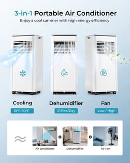 Jently mobiele airco - airco - verkoelingstoestel - met afvoerslang - 7000 BTU koelvermogen - met afstandsbediening - energielabel A — thumbnail 3