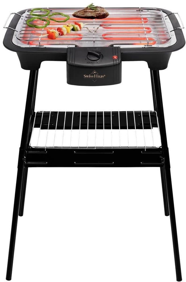 Swiss Haus® SBQ23 Elektrische BBQ - 38 x 22 cm - Staand en Tafelmodel Barbecue - 2000W Tafelbarbecue – Thermostaat Regelbaar – Vaatwasbestendig Rooster - Anti-Roest Grill - Zwart — afbeelding 1
