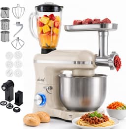 Vivid Green 2000W Keukenrobot - 6.2L - Alles-in-een Keukenmixer - Mixer met Mengkom - Keukenmachine - Gehaktmolen en Blender- Pastamachine – Creme — thumbnail 1