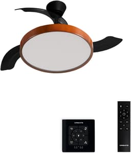CREATE - Plafondventilator 40W stil met intrekbare bladen met licht - Ø108cm - Zwart / Donker hout - Controller voor wandmontage + afstandsbediening - WIND CLEAR STUDIO — thumbnail 1