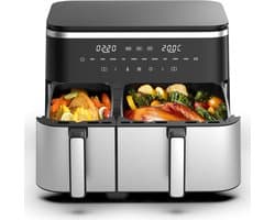Heteluchtfriteuse Dubbele Kamer - XXL Airfryer - Gelijk Garen - Twee Manden Tegelijk - 11 Liter Totaal - Zwart