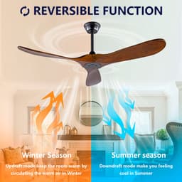 Merdoo Plafondventilator zonder Lamp - 52 inch - 3 Houten Bladen - Afstandsbediening - Zwart/Walnoot — thumbnail 2