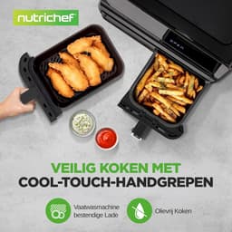 NutriChef Double Basket Air Fryer 8.8 Liter | Oil Free Air Fryer for Family, 9-in-1 Cooking Settings, 360° Air Circulation, Transparent Window, 4.4 Liters per Basket, Black — thumbnail 4